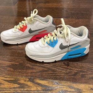 Kids Nike Air Max 90 White/red/blue Running Shoes